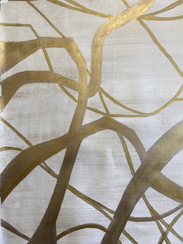 grasscloth texture with bold gold interweaving lines