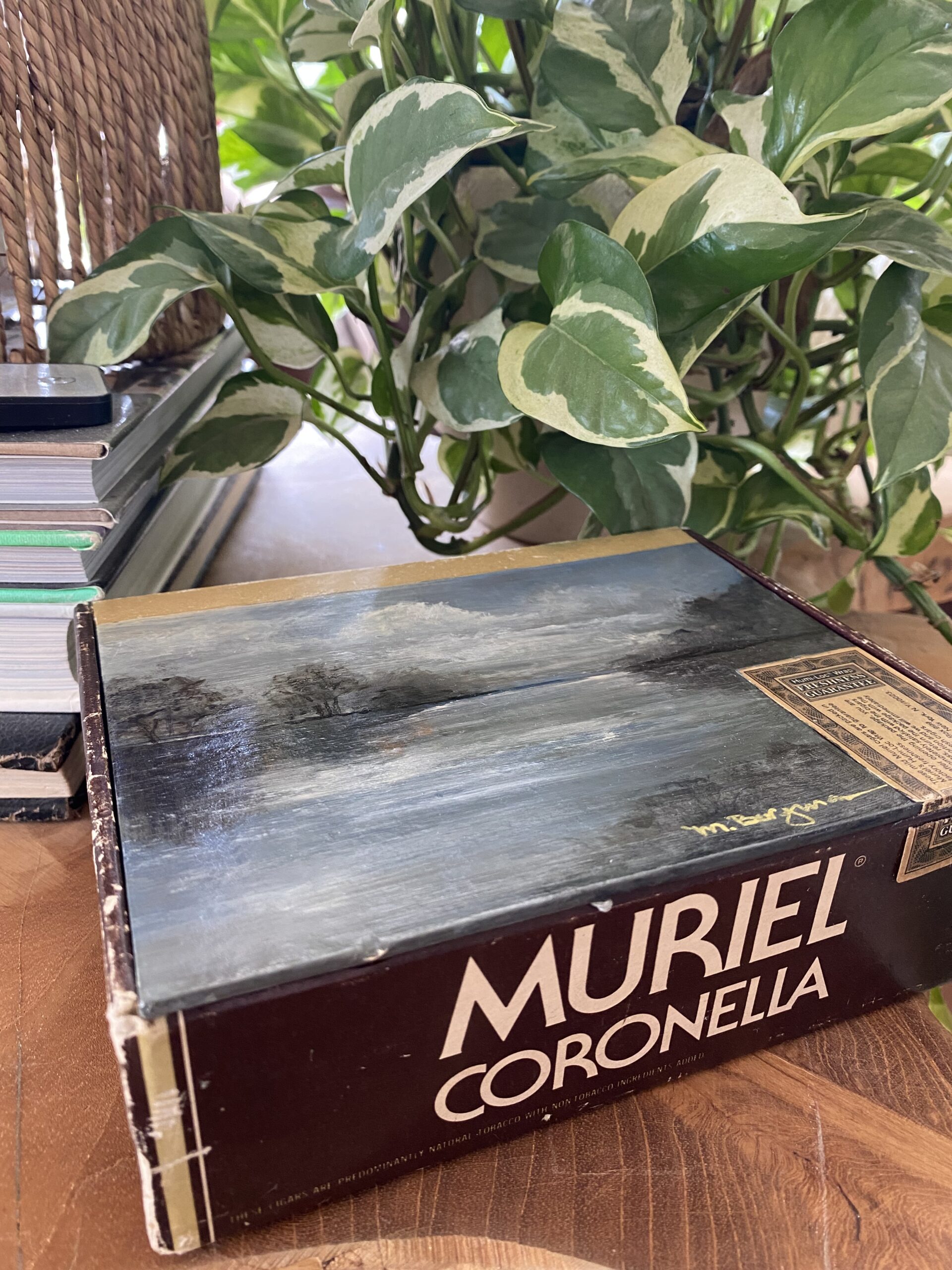 Cigar Box with Hand Painted Waterscape - Image 2