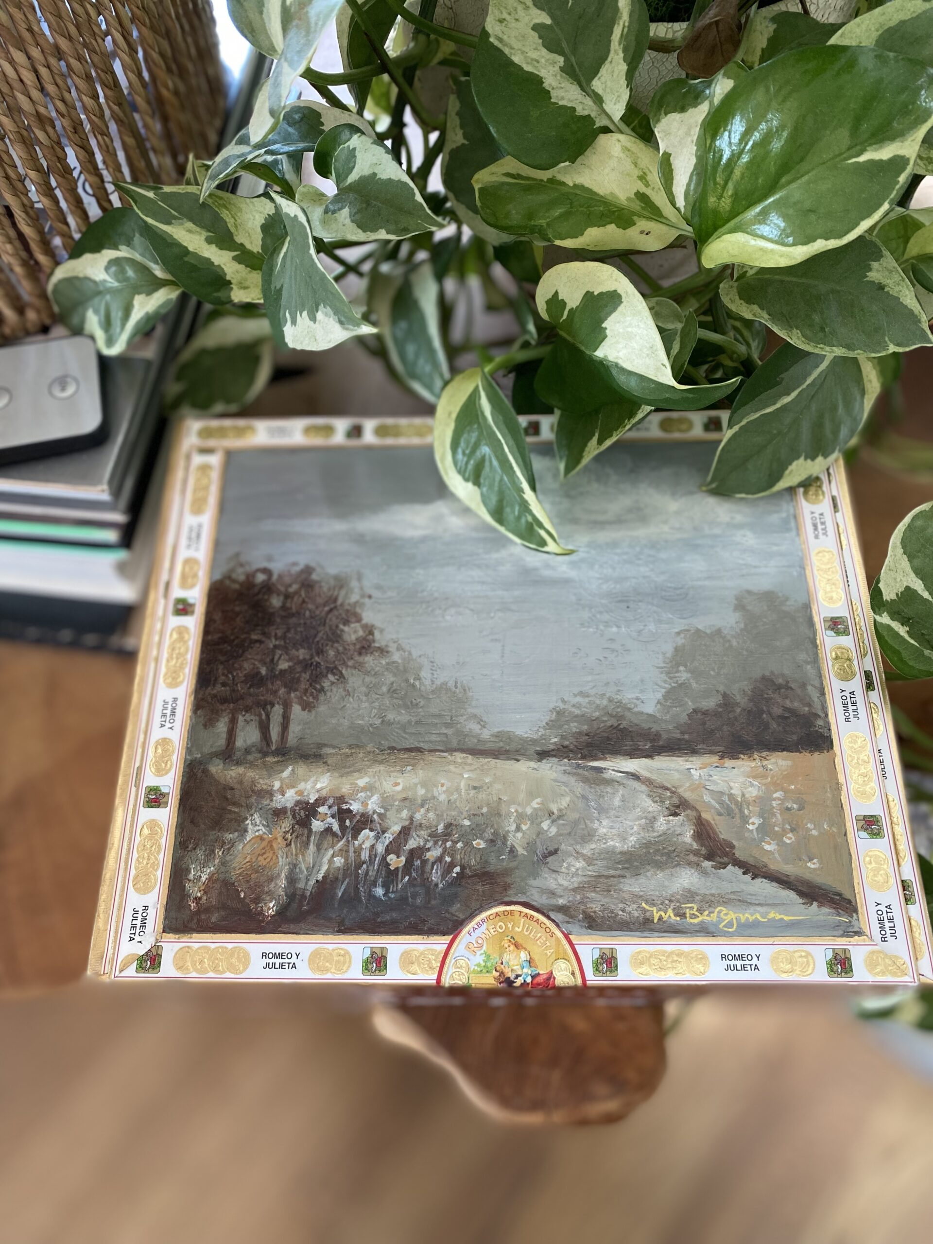 Cigar Box with Hand Painted Meadow Landscape - Image 3