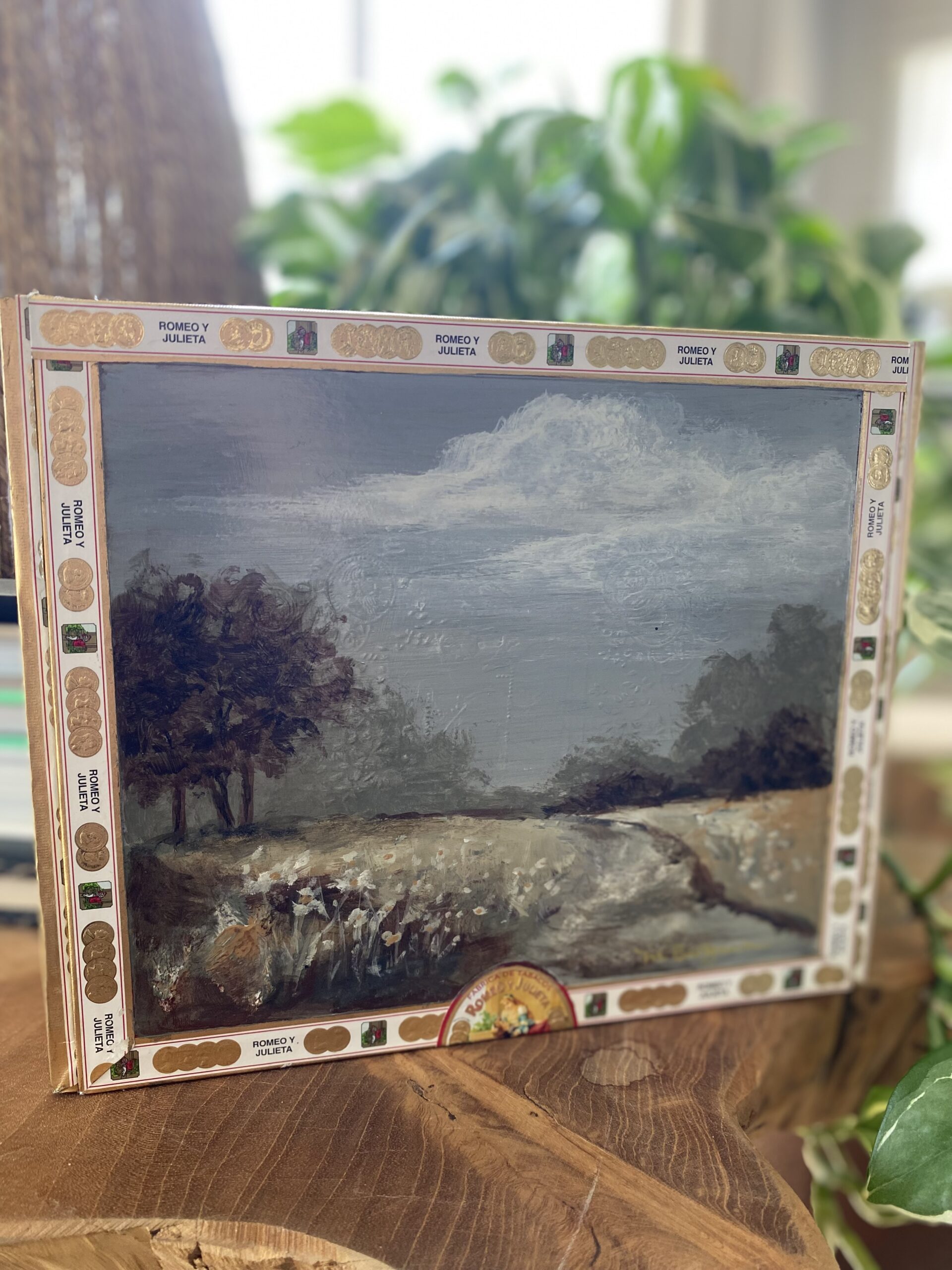 Cigar Box with Hand Painted Meadow Landscape